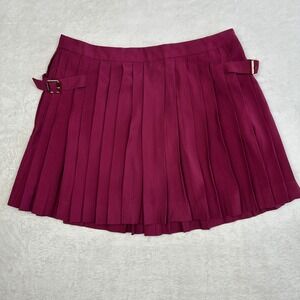 Mango MNG Burgundy Pleated Mini Skirt Side Buckles Wine Red Size M US 6